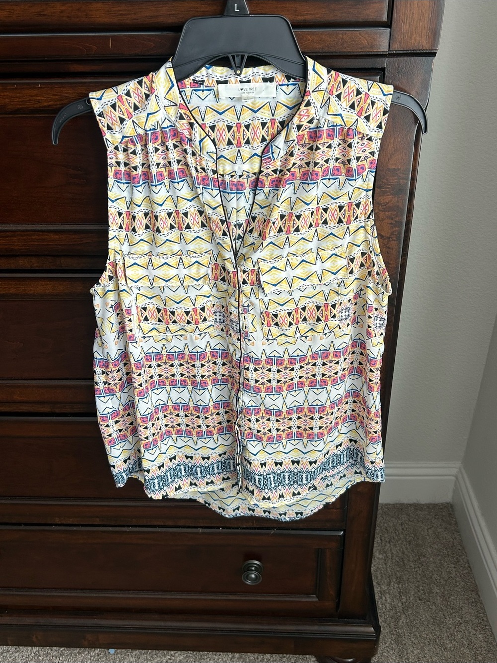 Love Tree Sleeveless Printed Blouse in Yellow, Pink and Blue